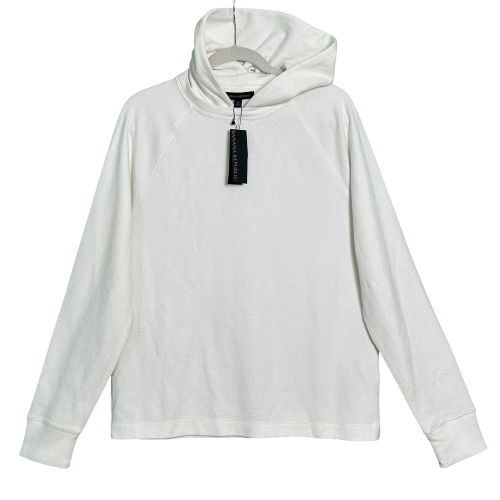 Banana Republic Hoodie Pullover Brushed Waffle Knit M Cotton Blend Thermal Cream